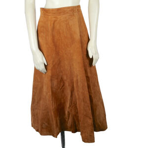 Ann Taylor Vintage Camel Beige Suede Pleated Skirt Leather 90s Classic Size 6